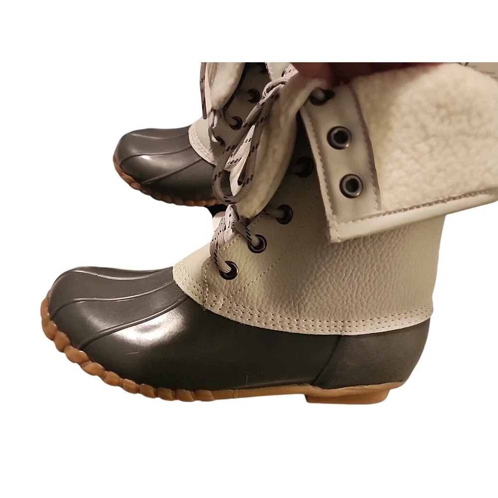 Duck Boots Waterproof Winter Snow Boots Lace Up Steel Shank Gray Size 6‎